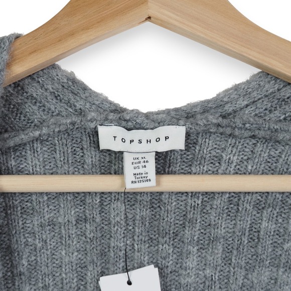 TOPSHOP Womens Knit Cardigan XL Gray Ribbed  US 14 Slouchy Cozy Minimal NWT - Picture 3 of 11